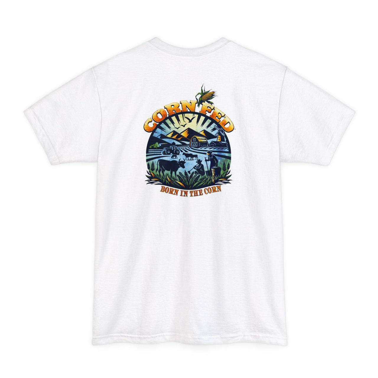 BORN IN THE CORN Big and Tall T-Shirt - Hanes 518T Beefy-T, 100% Cotton Casual Tee for Big and Tall Men.