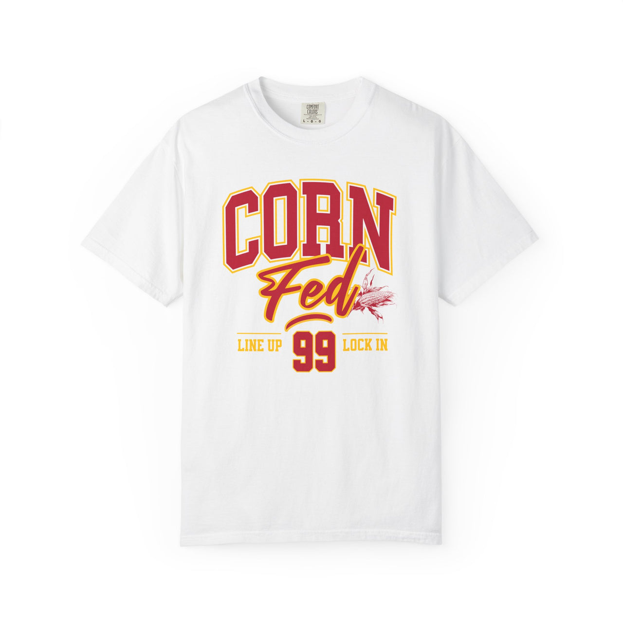 LOCK IN - IOWA STATE - Adult Comfort Colors Unisex 100% Cotton T-Shirt.  The soft, relaxed fit allows for easy wear in both casual and semi-formal settings. Work Hard Live Simple.
