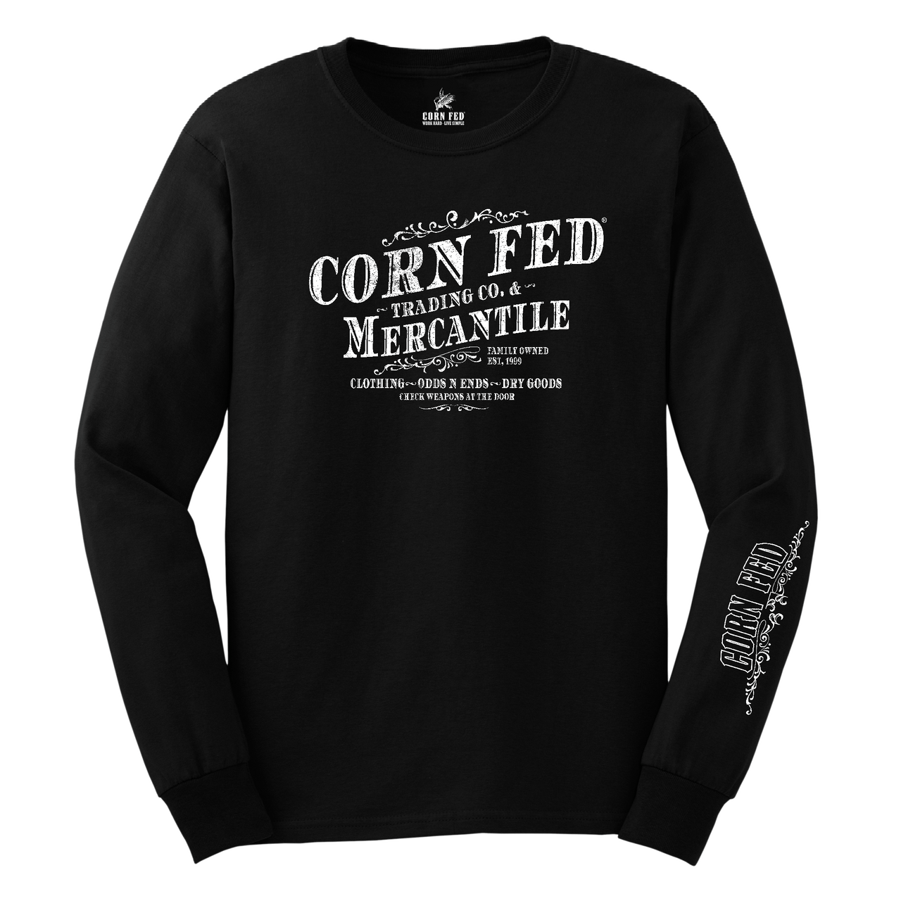 Corn Fed Mercantile Long Sleeve T-Shirt - 100% Preshrunk Cotton, Comfort